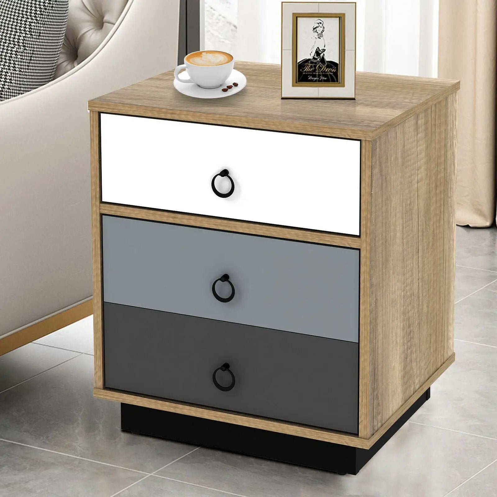 Nightstand with Drawer and Storage Cabinet Wooden Sofa Side Table End Table by DirectDeals