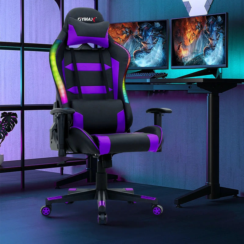 Adjustable Swivel Gaming Chair with LED Lights and Remote by DirectDeals