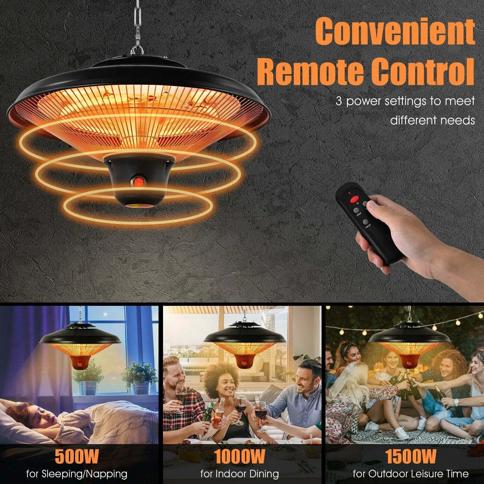 1500W Electric Hanging Ceiling Mounted Infrared Heater with Remote Control by DirectDeals