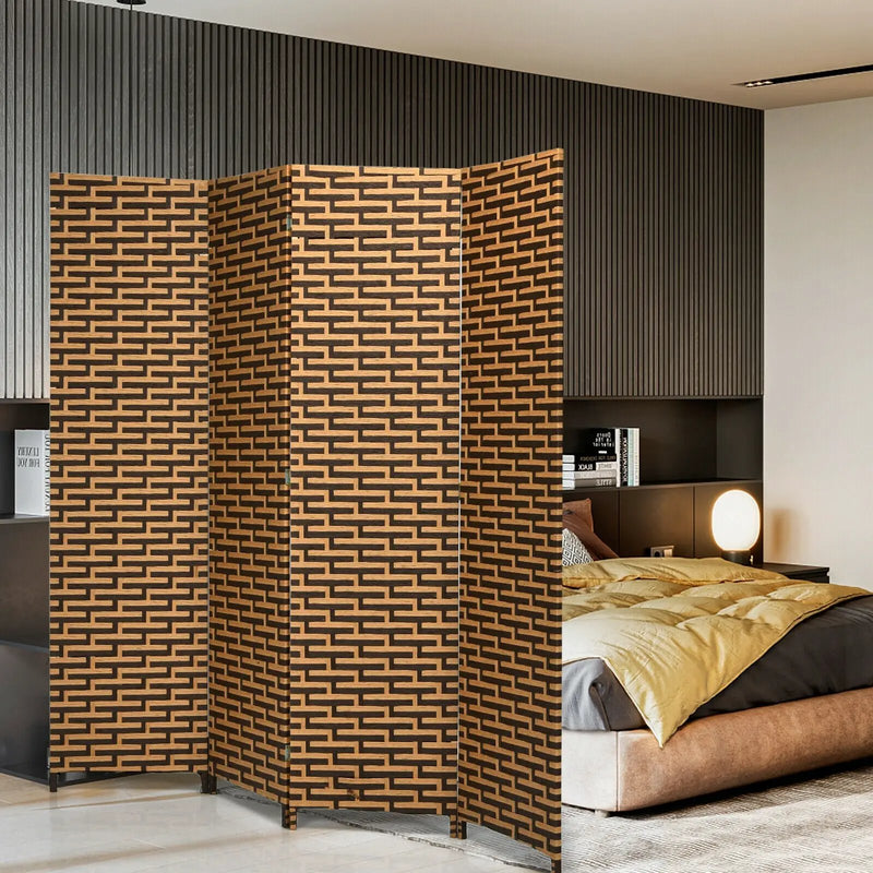 4 Panel Folding Privacy Partition Room Divider with Rustproof Hinge-Yellow by DirectDeals