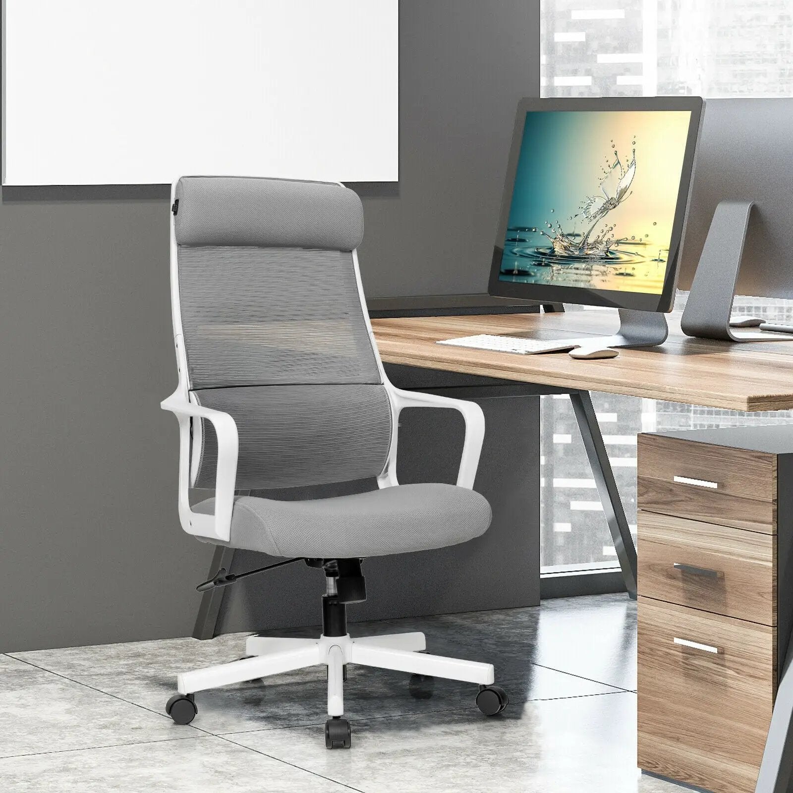 Adjustable Mesh Office Chair with Heating Support Headrest by DirectDeals