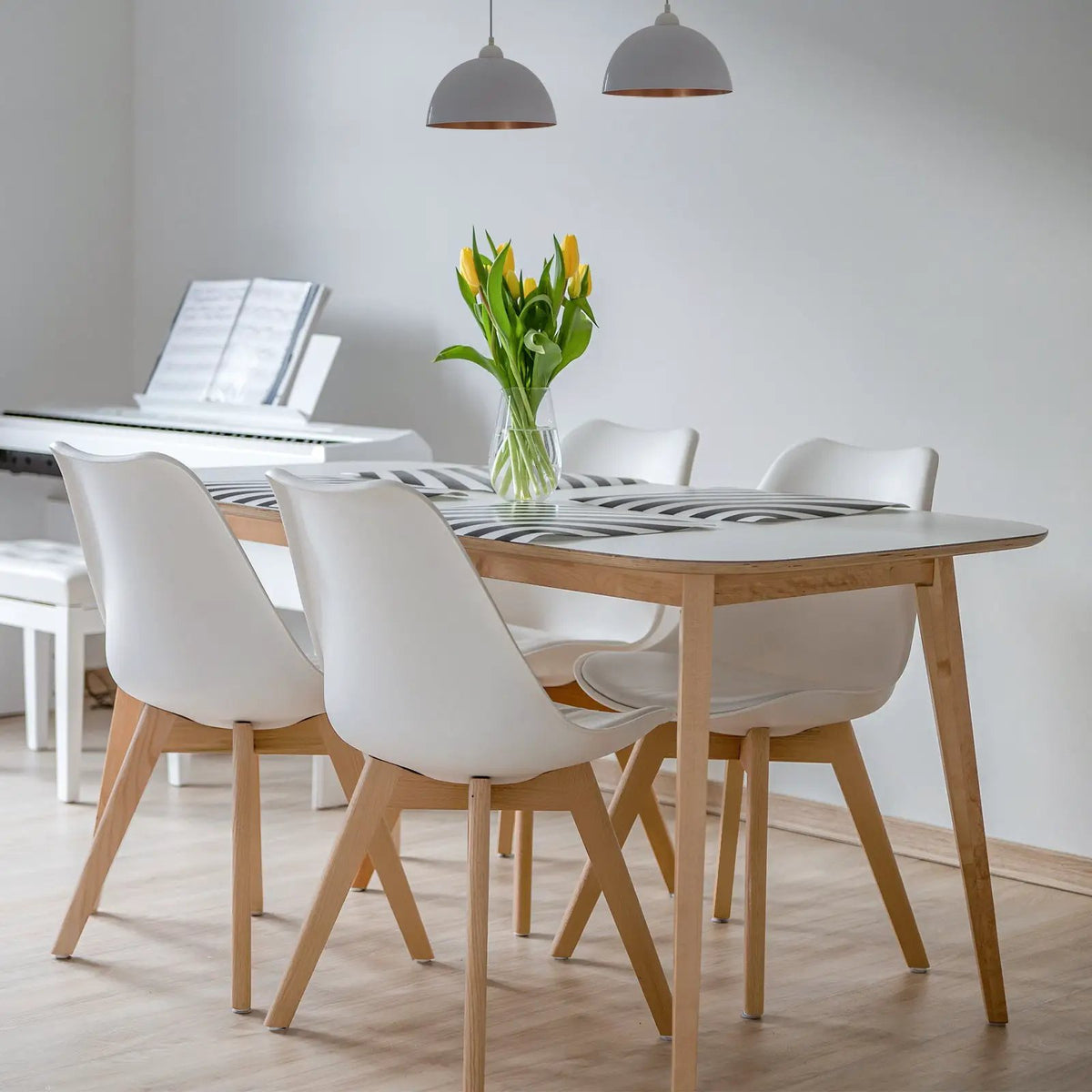 Set of 4 Dining Chairs Mid-Century Modern Shell PU Seat with Wooden Legs by DirectDeals