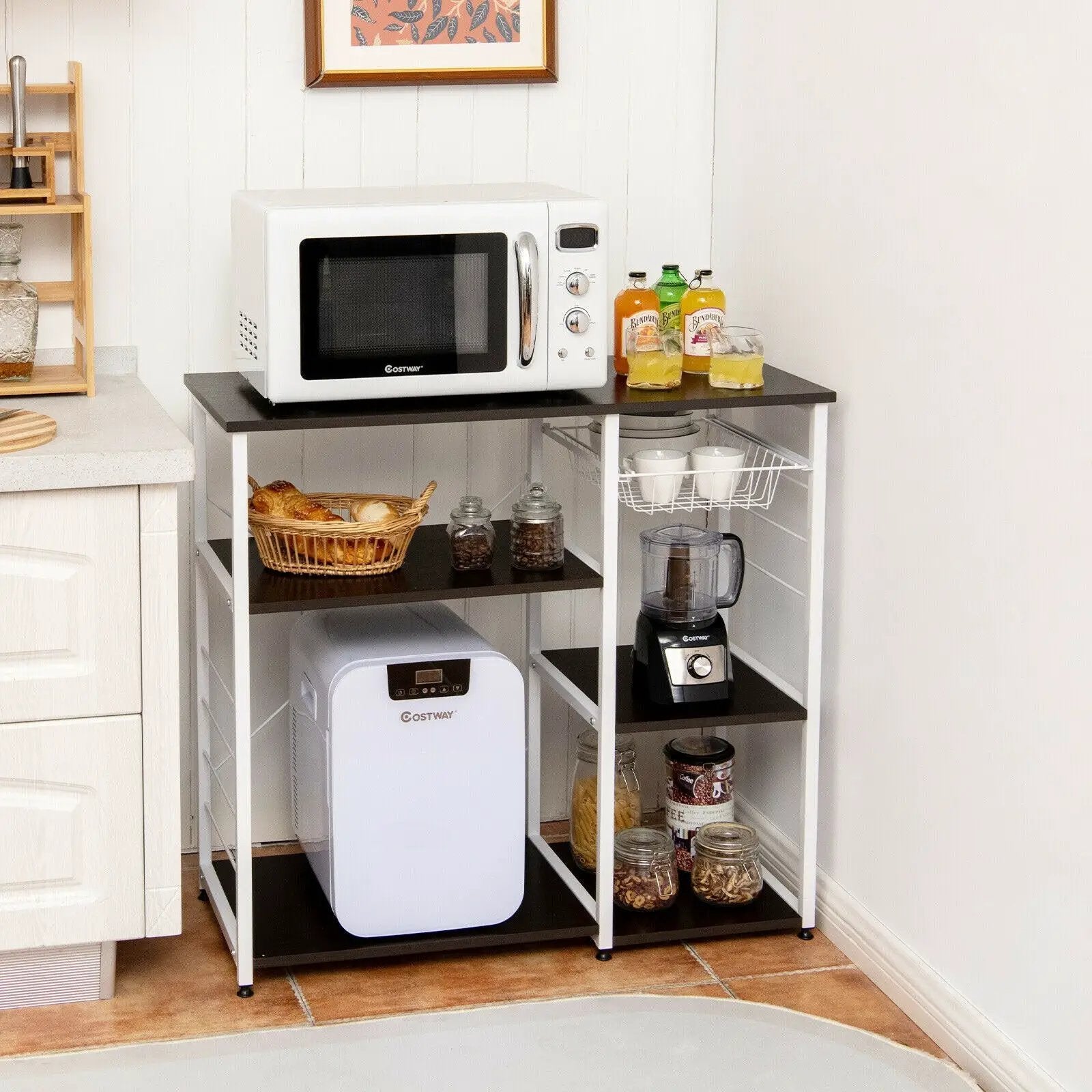 Industrial Kitchen Baker's Rack Microwave Shelf with 6 Hooks by DirectDeals