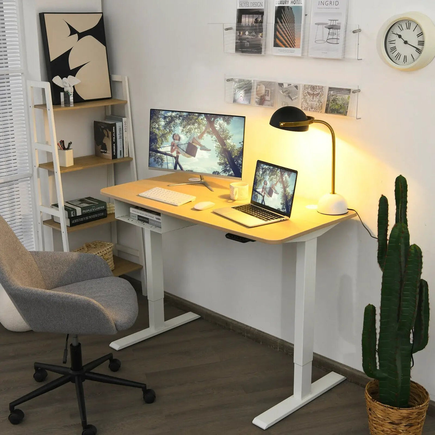 48-Inch Electric Standing Adjustable Desk with Control Panel and USB Port-Natural by DirectDeals