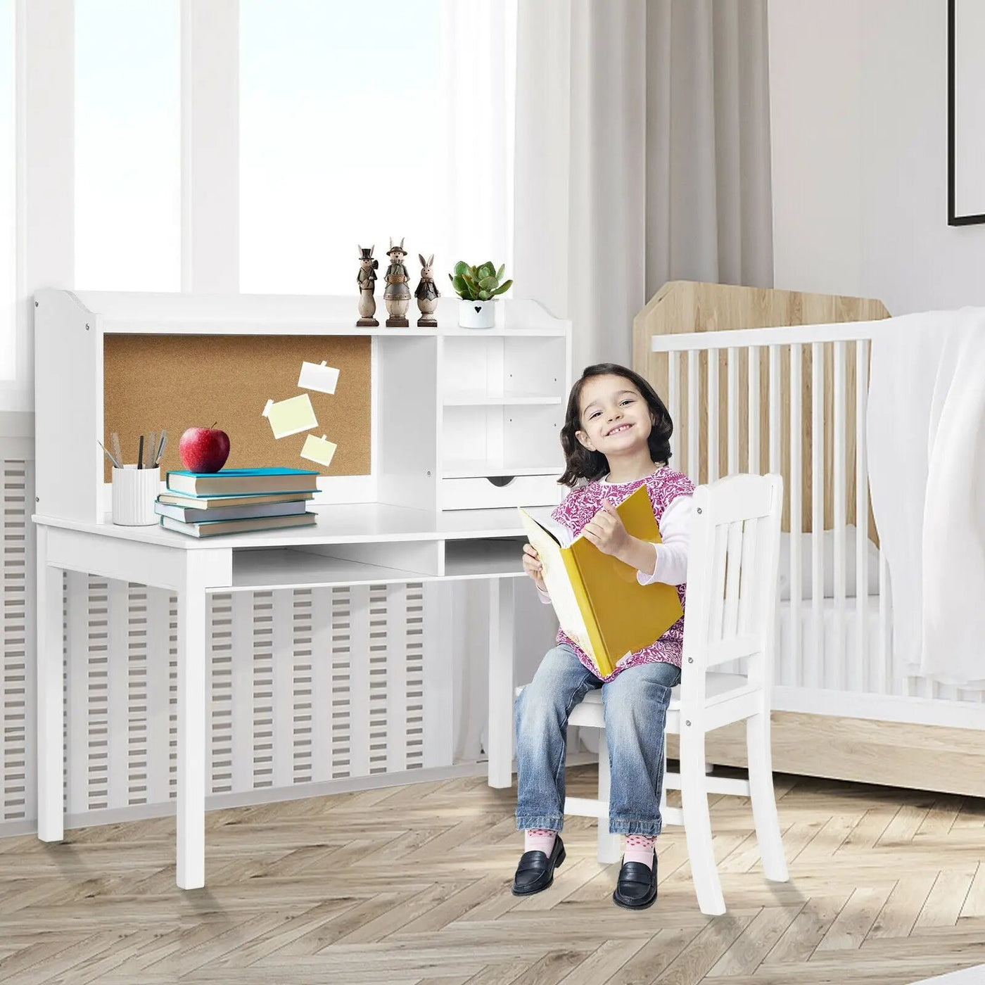 Kids Desk and Chair Set Study Writing Desk with Hutch and Bookshelves by DirectDeals