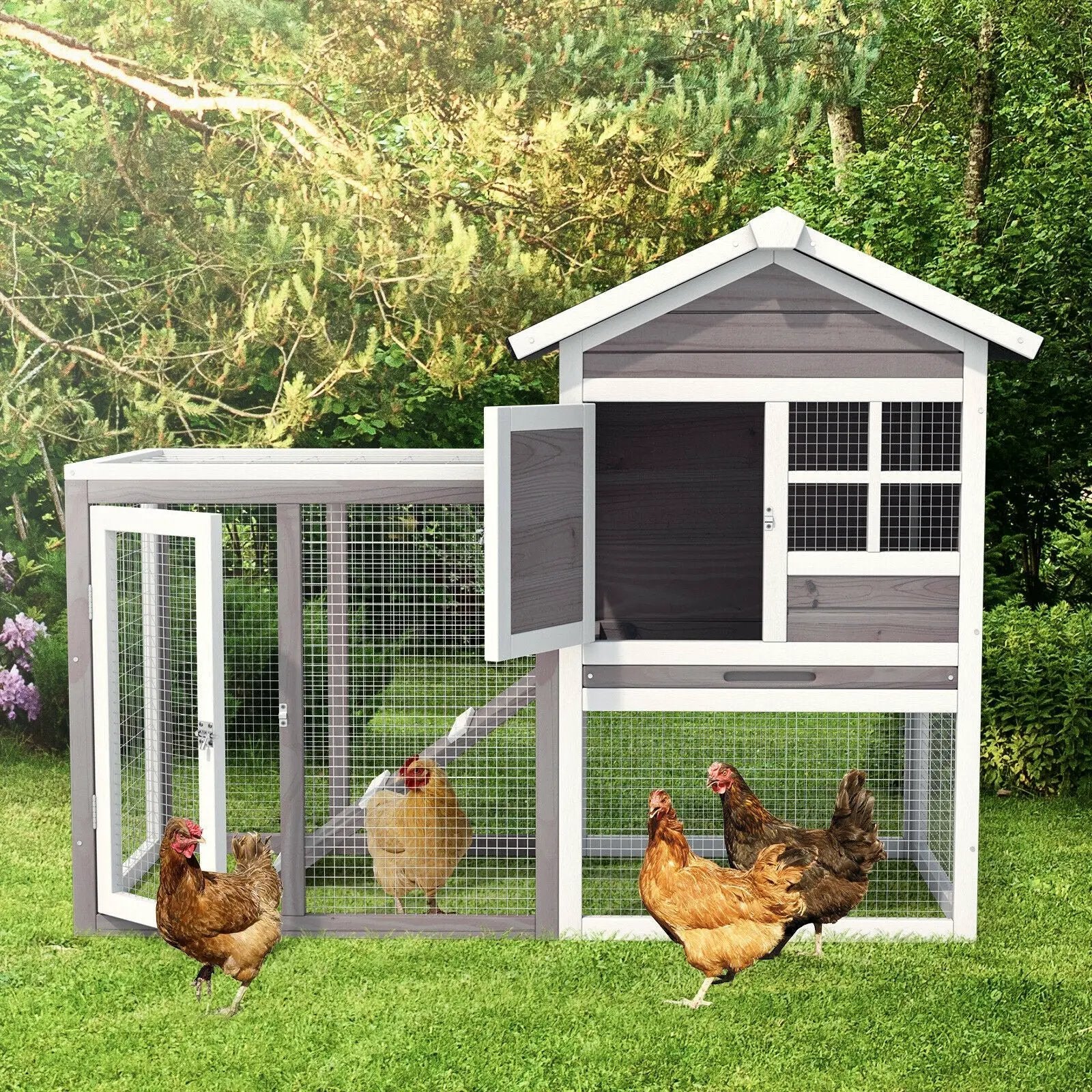 2-Story Wooden Rabbit Hutch with Running Area by DirectDeals