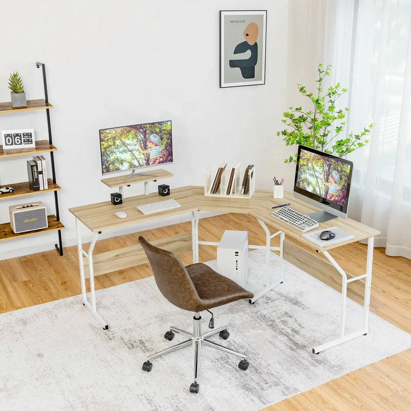 88.5 Inch L Shaped Reversible Computer Desk Table with Monitor Stand by DirectDeals