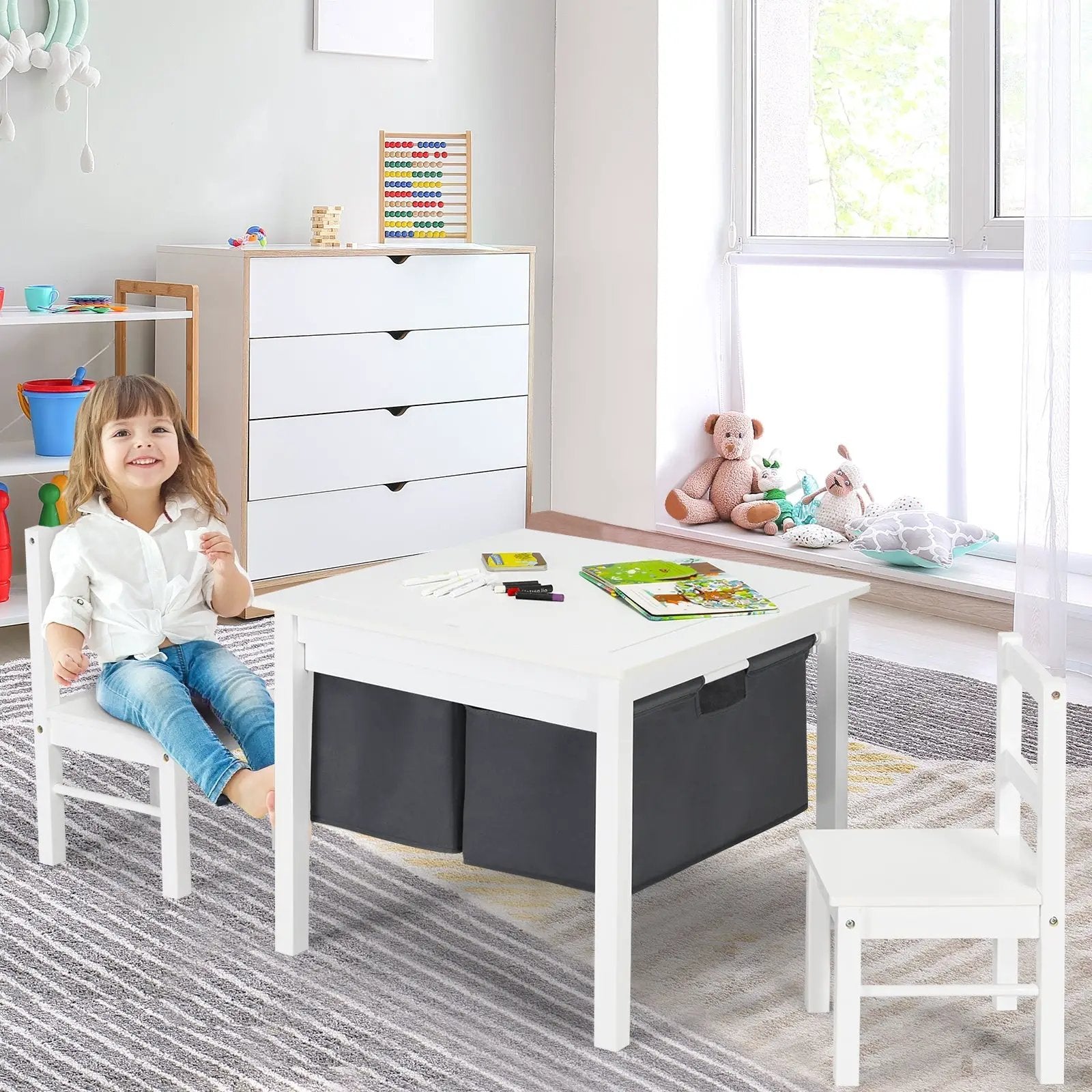 2-in-1 Kids Activity Table and 2 Chairs Set with Storage Building Block Table by DirectDeals