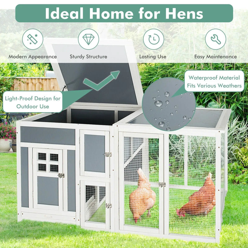 63 Inch Large Wooden Chicken Coop with Run Box and PC Roof by DirectDeals