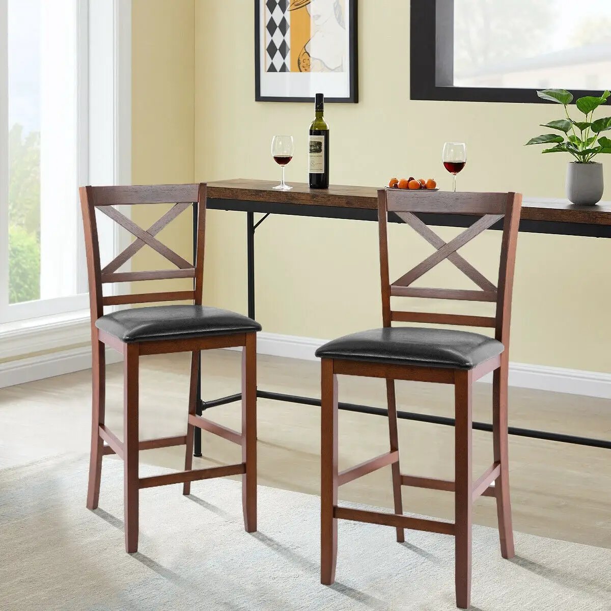 Counter Height Bar Stools 25 Inch - Set of 2 with PU Leather by DirectDeals