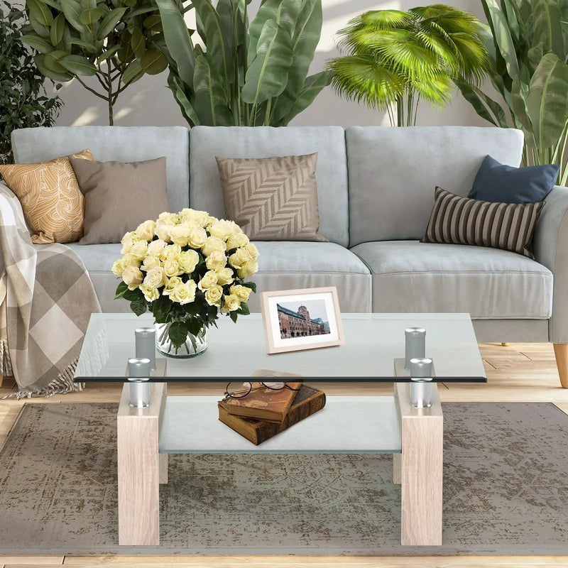 Rectangle Glass Coffee Table with Metal Legs for Living Room by DirectDeals