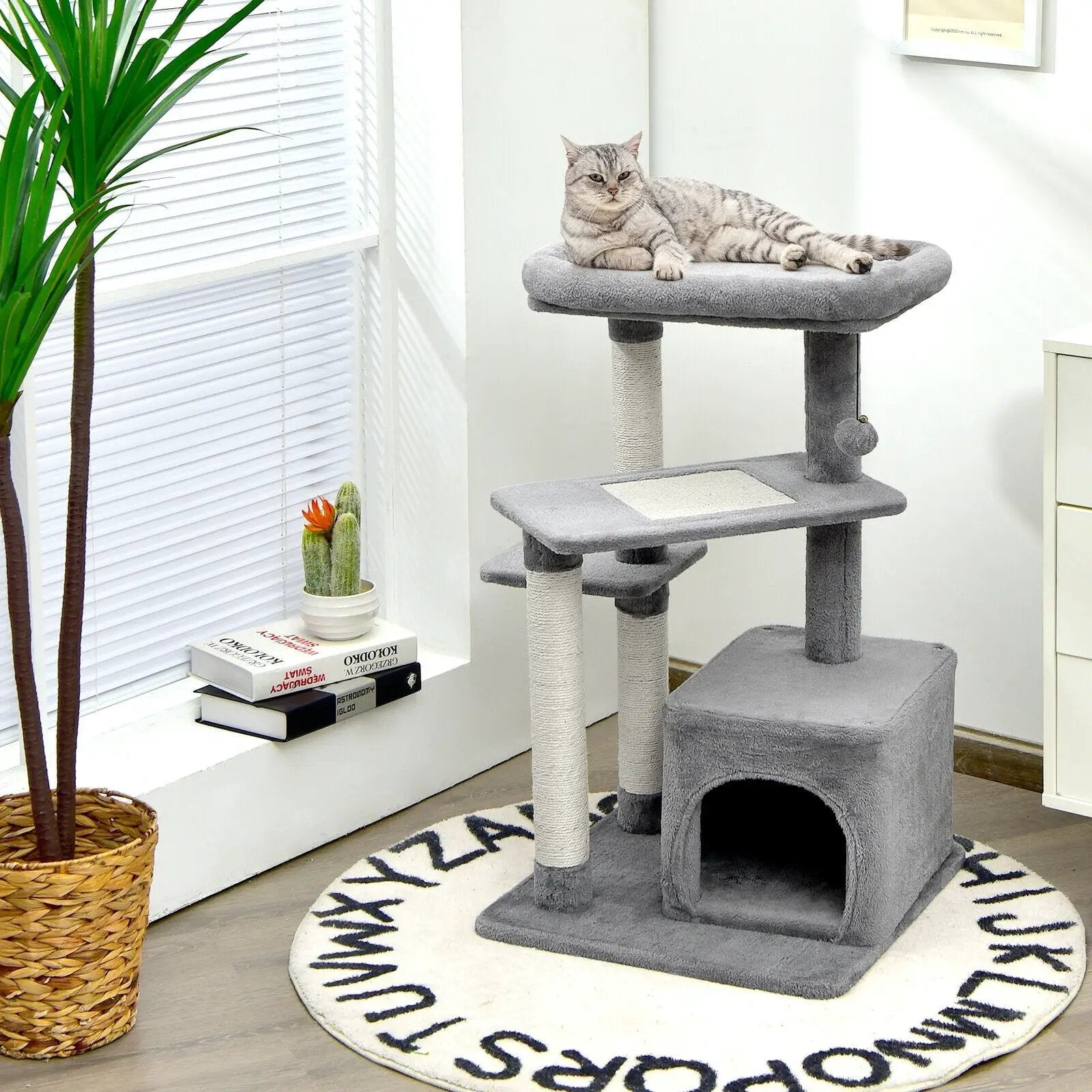 Cat Tree with Perch and Hanging Ball for Indoor Activity Play and Rest by DirectDeals