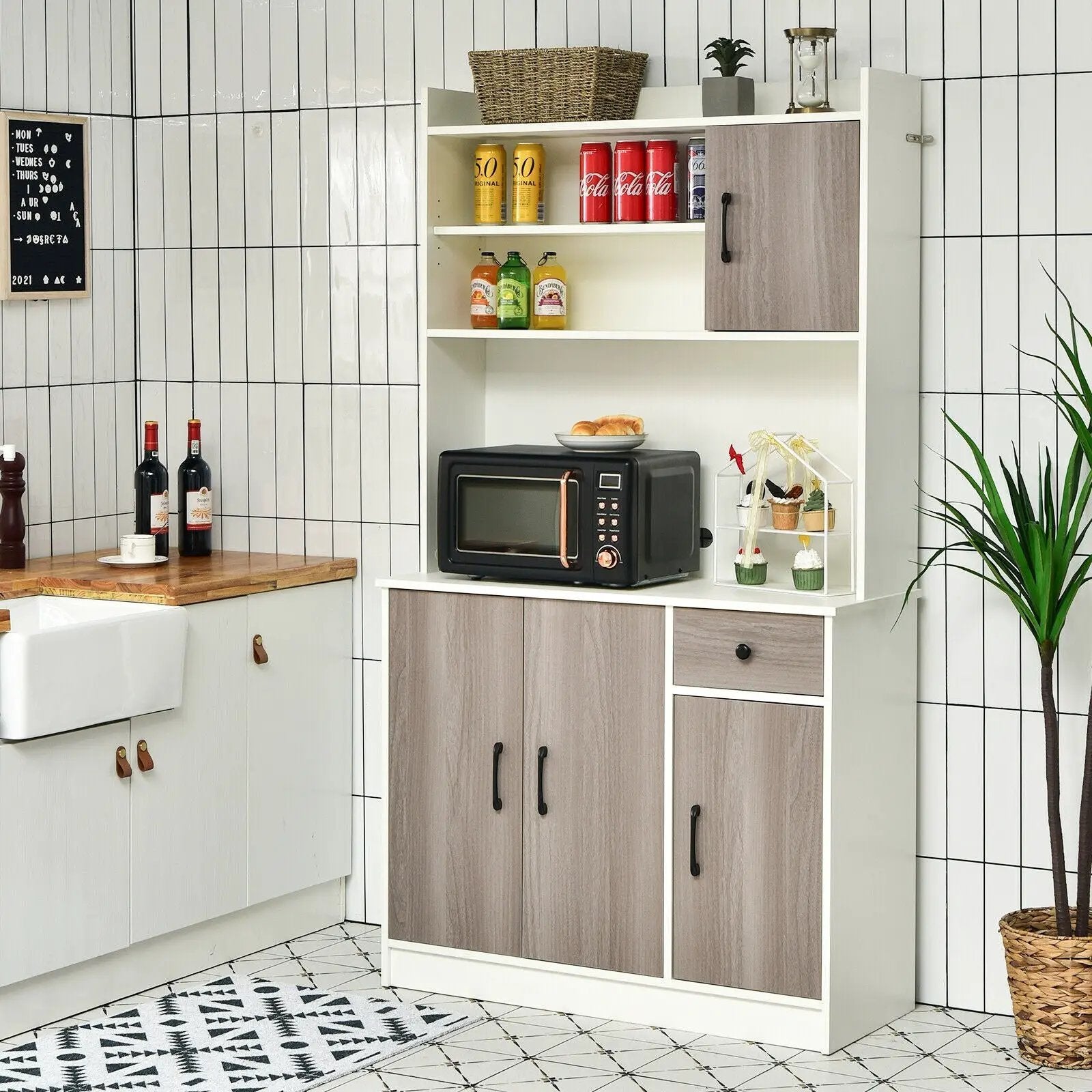 4-Door Freestanding Kitchen Buffet with Hutch and Adjustable Shelves by DirectDeals
