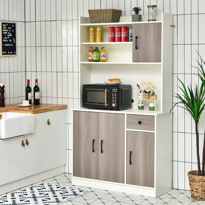 4-Door Freestanding Kitchen Buffet with Hutch and Adjustable Shelves by DirectDeals