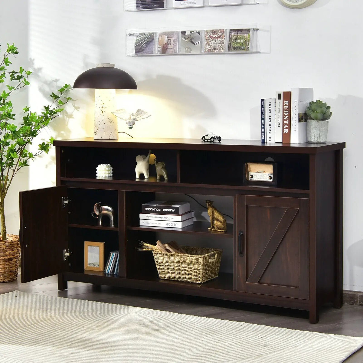 59 Inch TV Stand Media Center Console Cabinet with Barn Door for TV's 65 Inch by DirectDeals