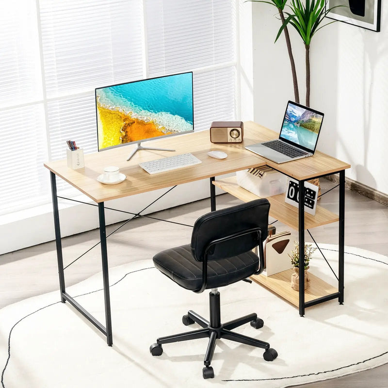 48 Inch Reversible L Shaped Computer Desk with Adjustable Shelf by DirectDeals
