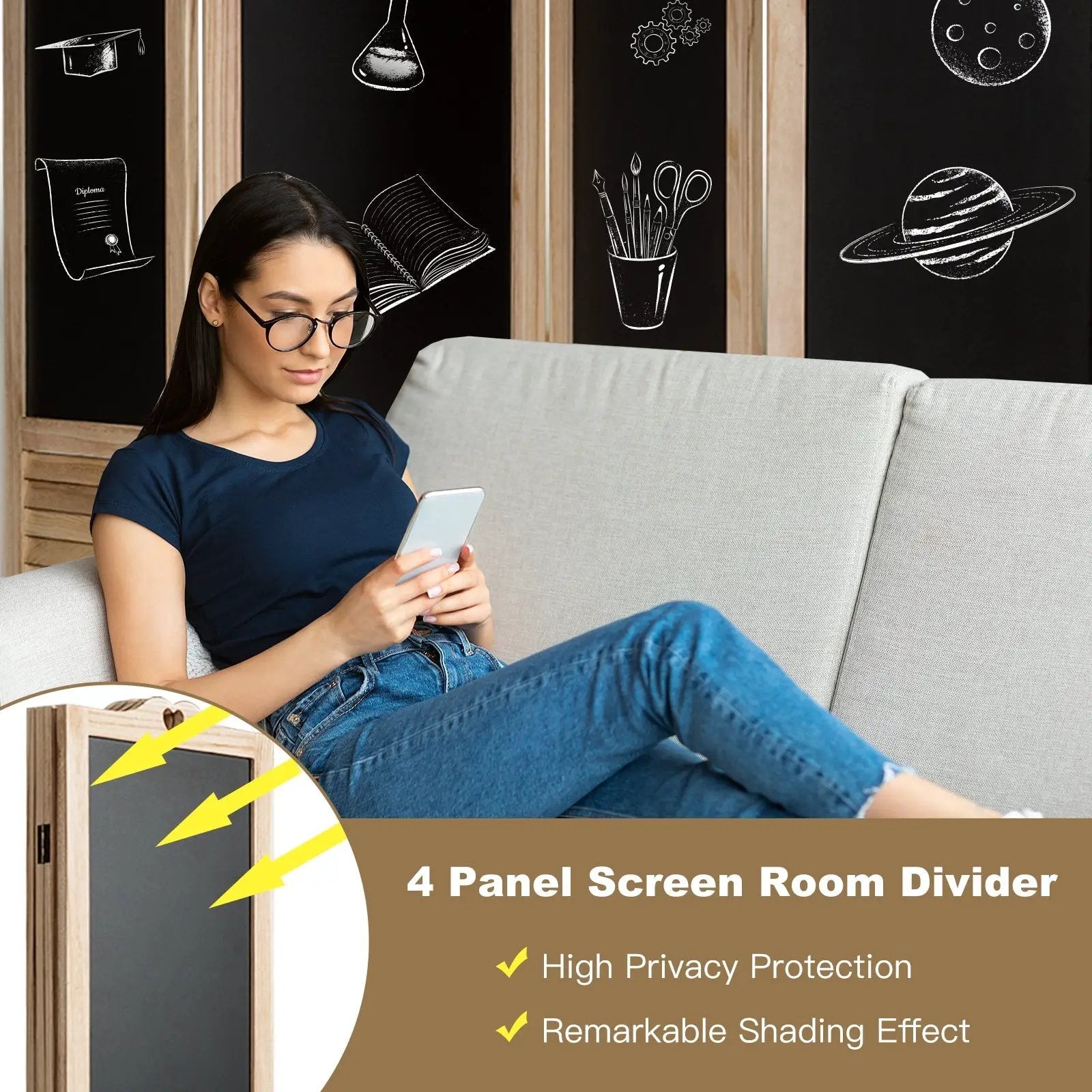 4-Panel Folding Privacy Room Divider Screen with Chalkboard by DirectDeals