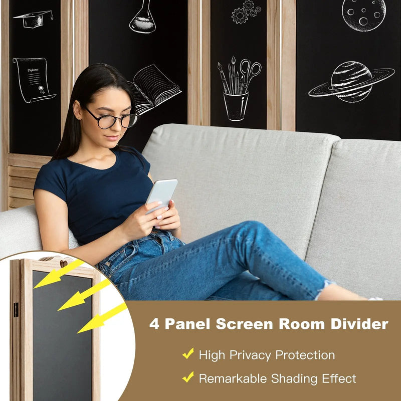 4-Panel Folding Privacy Room Divider Screen with Chalkboard by DirectDeals