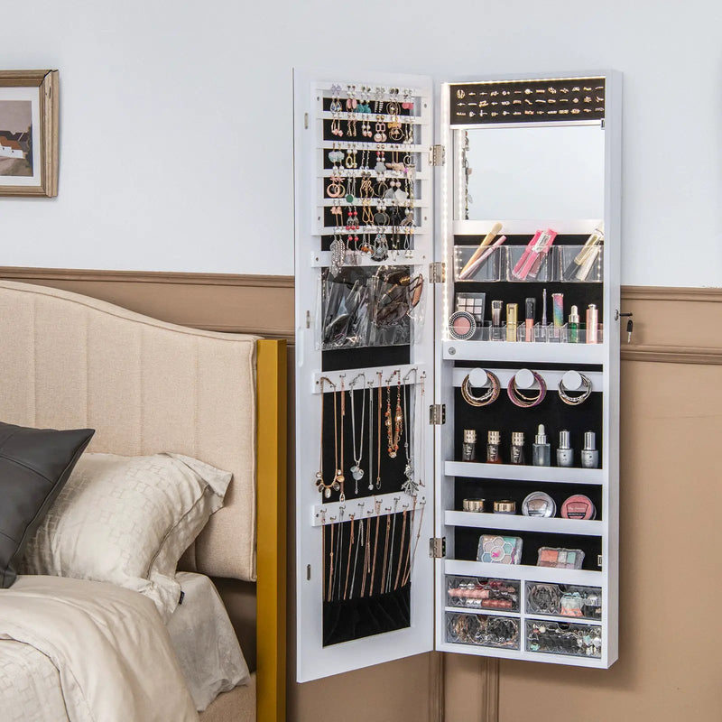 Wall Mounted Jewelry Cabinet with 3-Color Lights by DirectDeals