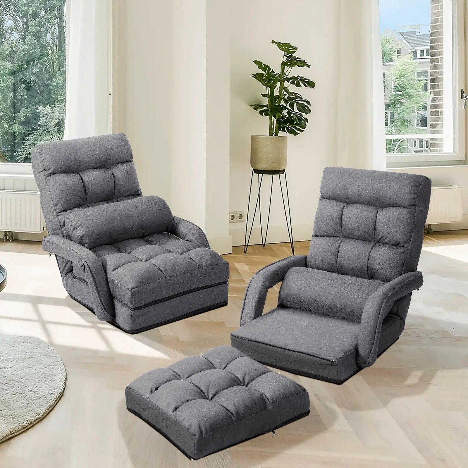 Folding Lazy Floor Chair Sofa with Armrests and Pillow by DirectDeals
