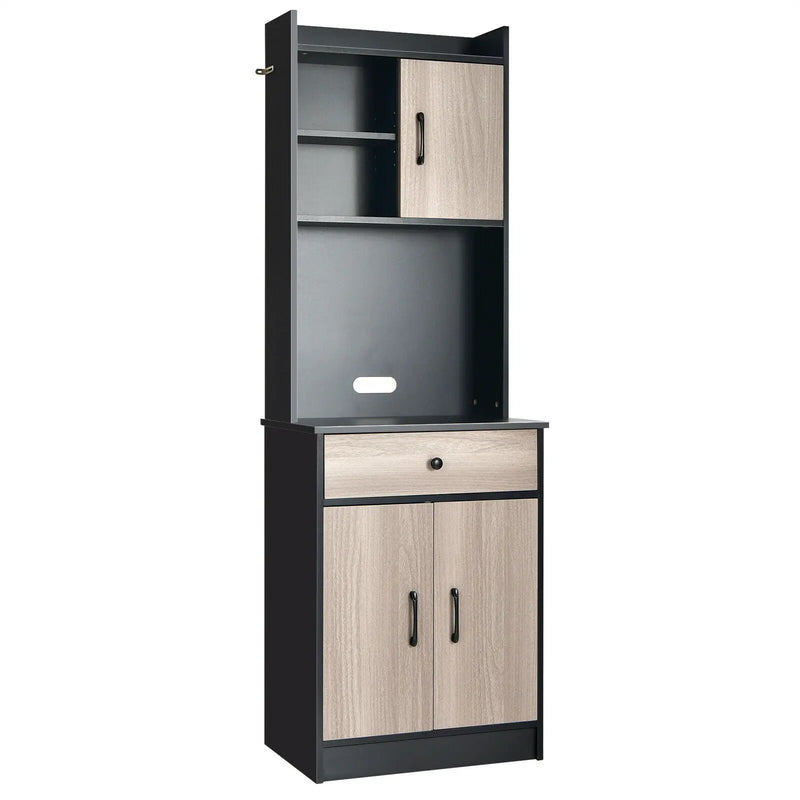 3-Door 71 Inch Kitchen Buffet Pantry Storage Cabinet with Hutch and Adjustable Shelf by DirectDeals