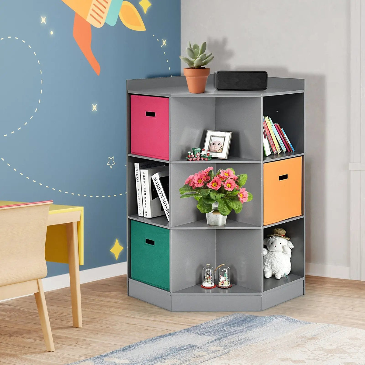 3-Tier Kids Storage Shelf Corner Cabinet with 3 Baskets by DirectDeals