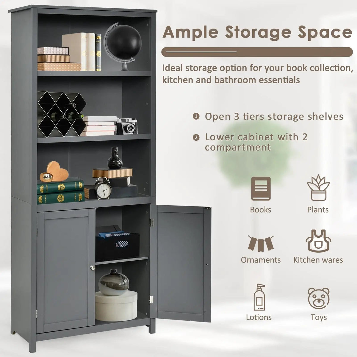 Bookcase Shelving Storage Wooden Cabinet Unit Standing Display Bookcase with Doors by DirectDeals