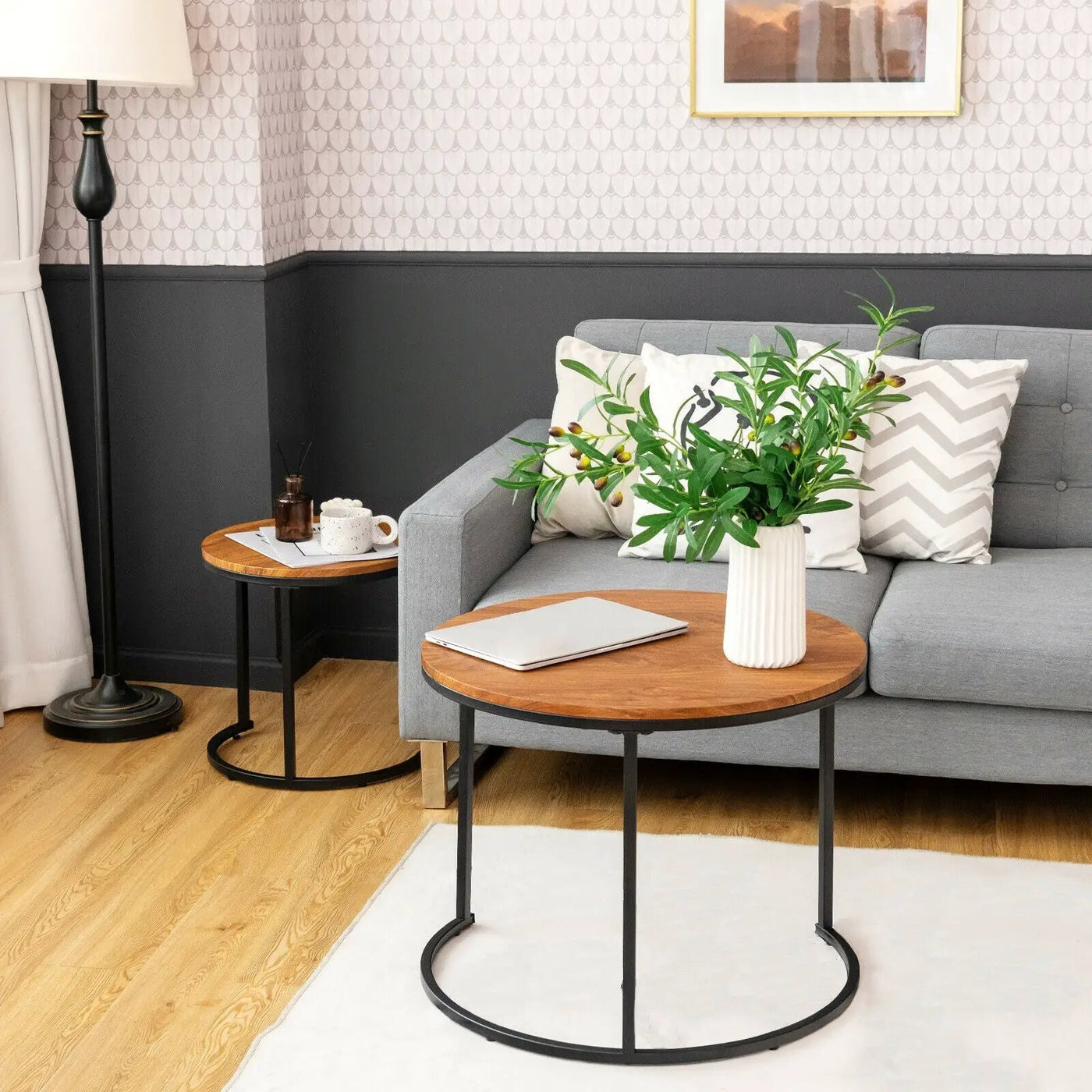 Set of 2 Modern Round Stacking Nesting Coffee Tables for Living Room by DirectDeals