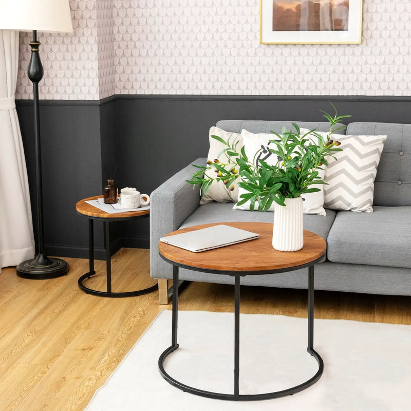 Set of 2 Modern Round Stacking Nesting Coffee Tables for Living Room by DirectDeals