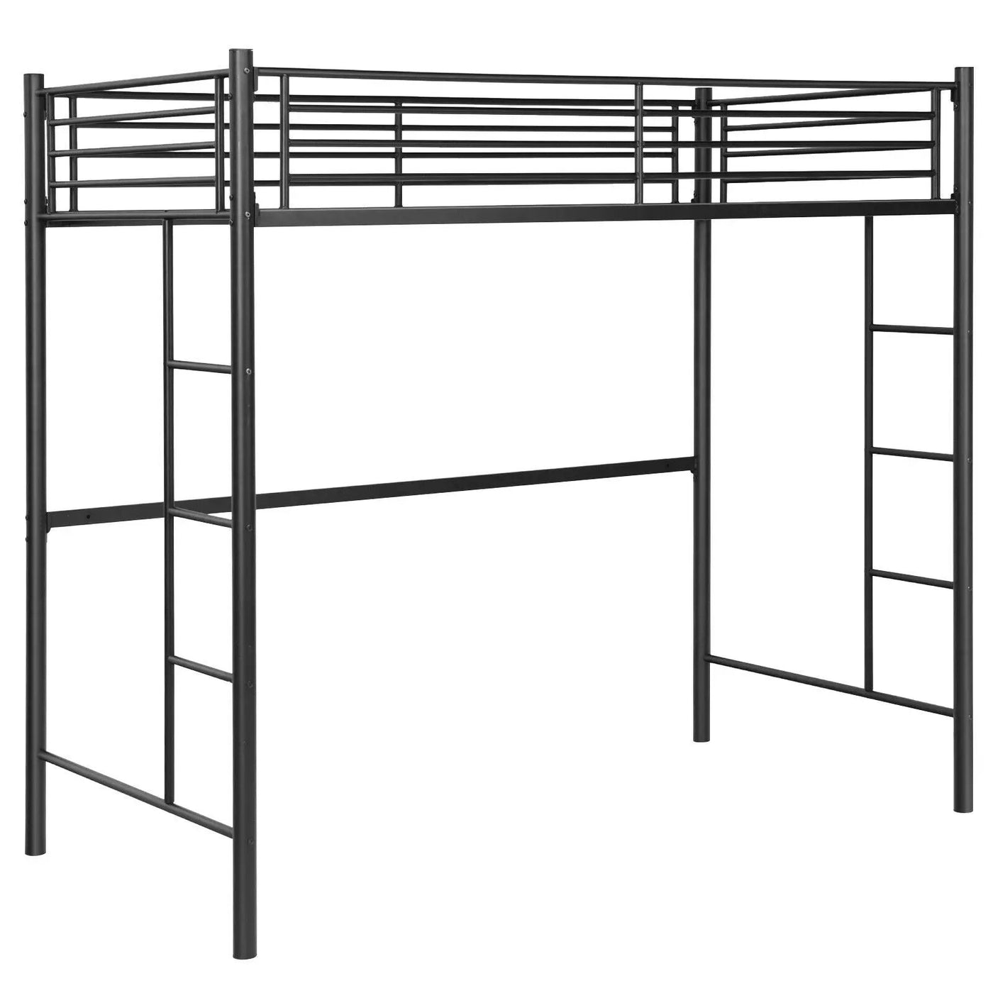 Twin Loft Bed Frame with 2 Ladders Full-length Guardrail by DirectDeals