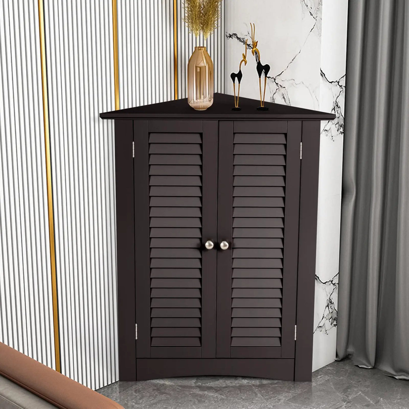 Bathroom Corner Storage Freestanding Floor Cabinet with Shutter Door by DirectDeals