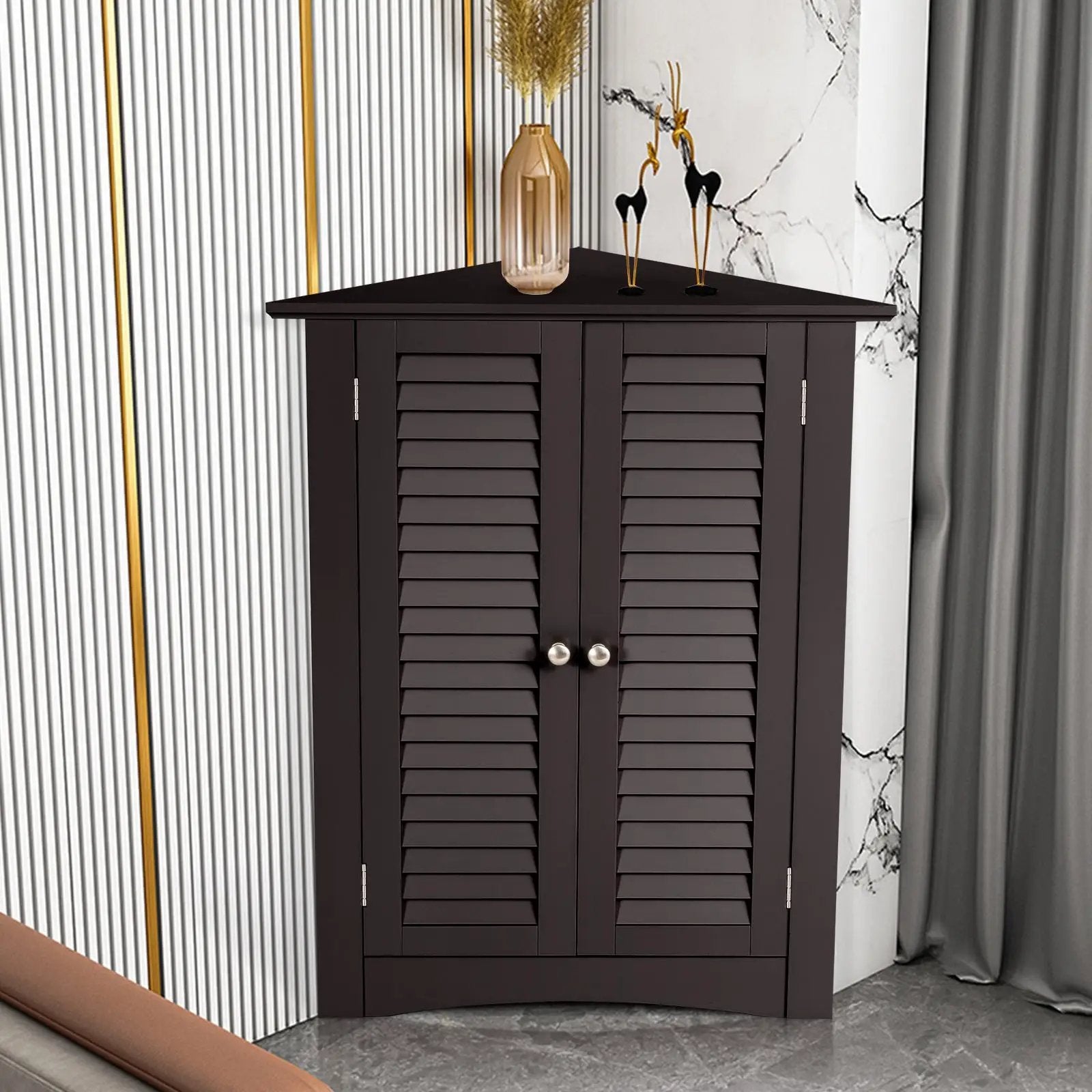 Bathroom Corner Storage Freestanding Floor Cabinet with Shutter Door by DirectDeals