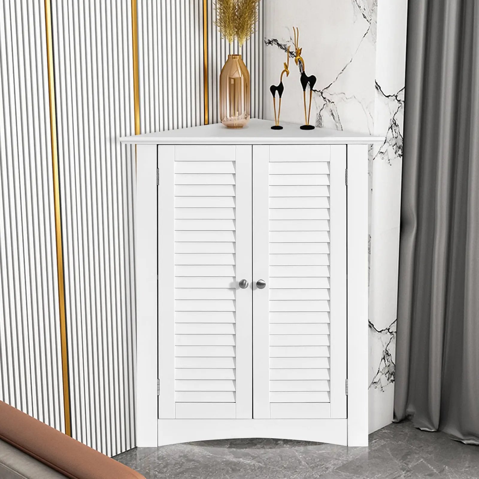 Bathroom Corner Storage Freestanding Floor Cabinet with Shutter Door by DirectDeals