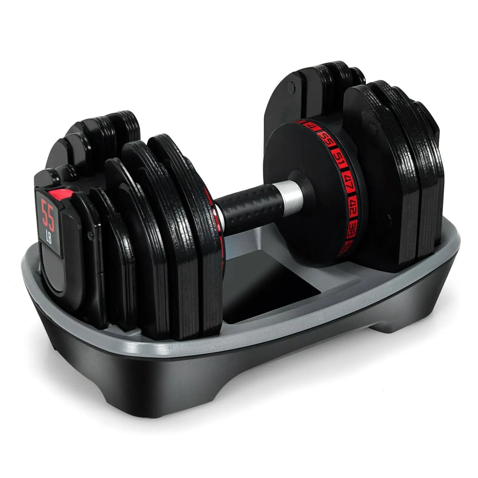 55 Lbs Adjustable Dumbbell with 18 Weights Storage Tray for Gym Home Office by DirectDeals