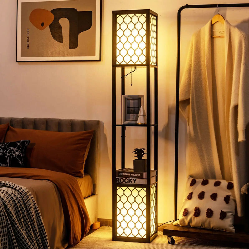 Modern Shelf Freestanding Floor Lamp with Double Lamp Pull Chain and Foot Switch by DirectDeals