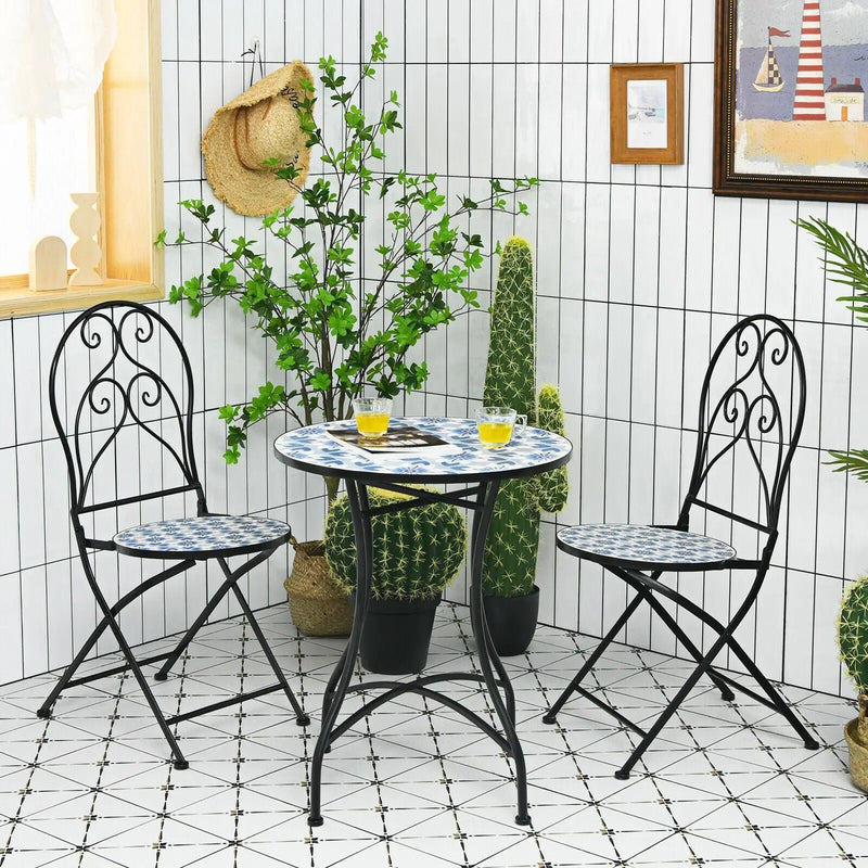 3 Pieces Patio Bistro Furniture Set with Mosaic Design by DirectDeals