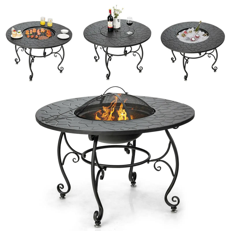35.5 Feet Patio Fire Pit Dining Table With Cooking BBQ Grate by DirectDeals