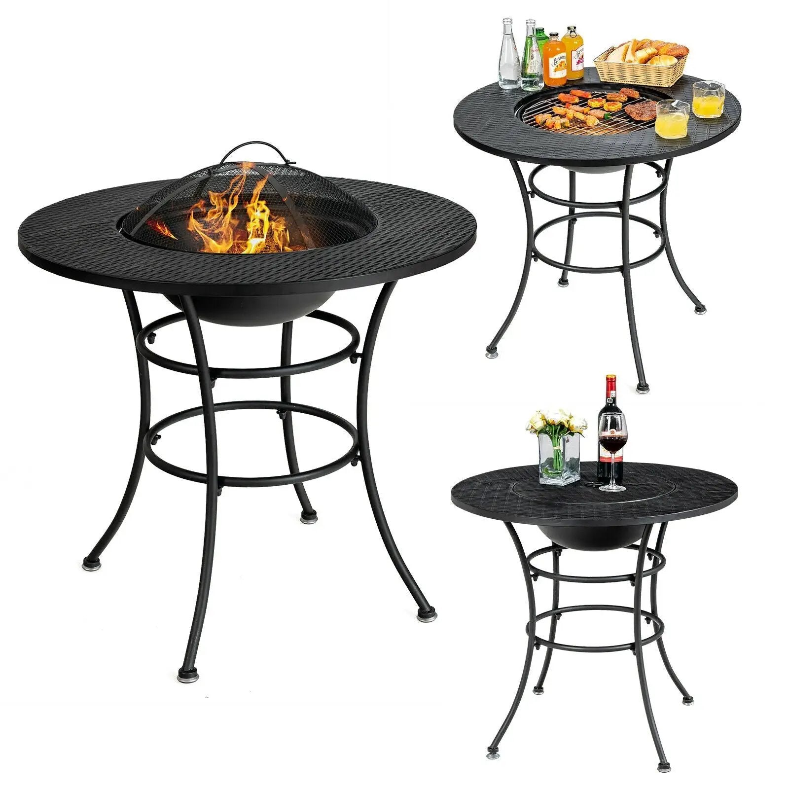 31.5 Inch Patio Fire Pit Dining Table With Cooking BBQ Grate by DirectDeals