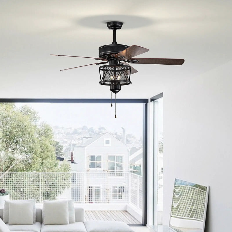 50 Inches Ceiling Fan with Lights Reversible Blades and Pull Chain Control-Black by DirectDeals
