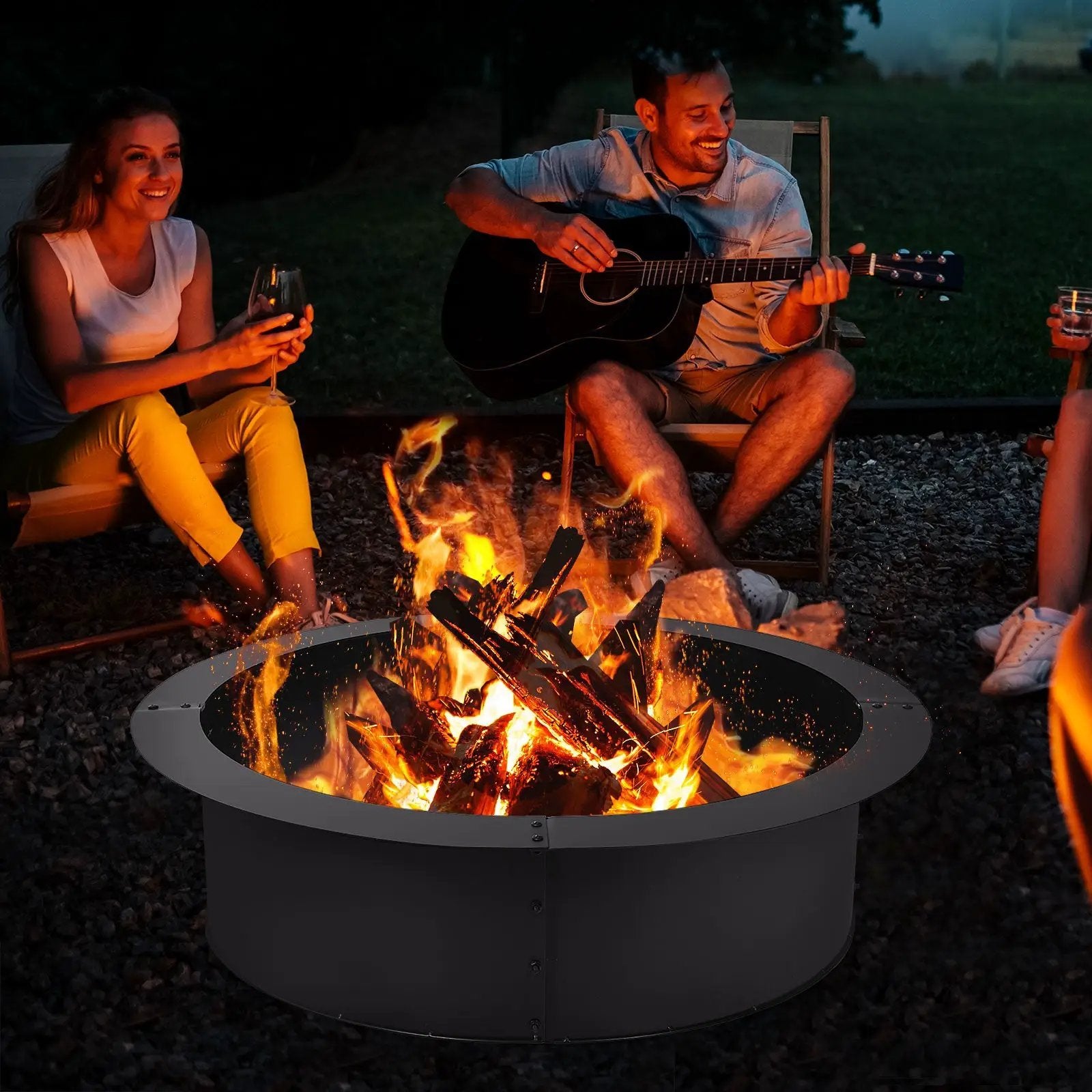 36 inch Round Steel Fire Pit Ring Line for Outdoor Backyard by DirectDeals