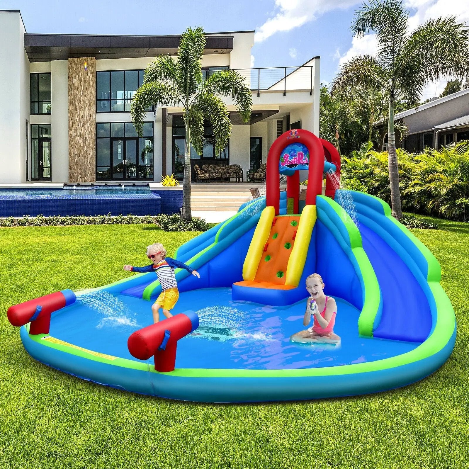Inflatable Waterslide Bounce House with Upgraded Handrail without Blower by DirectDeals