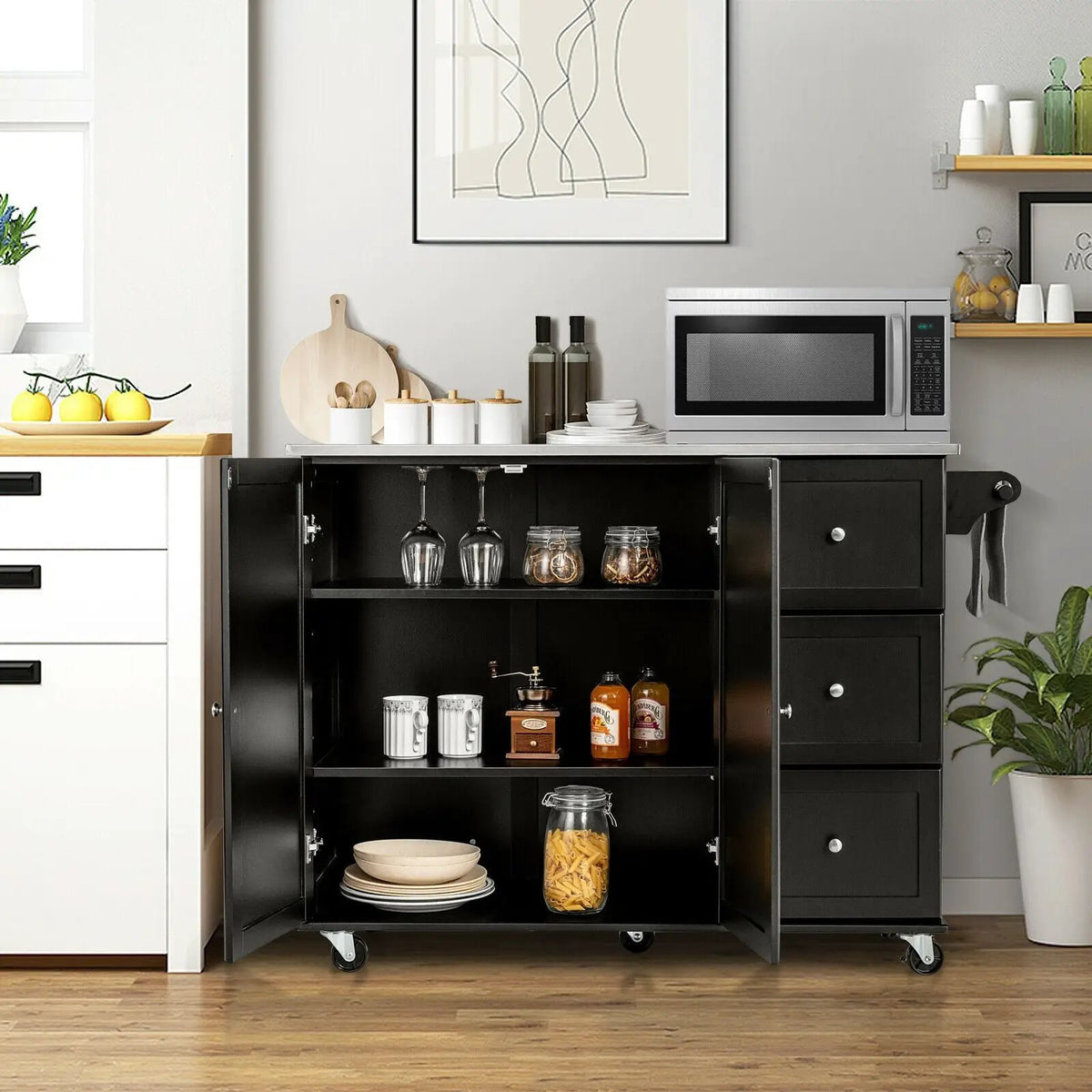 Kitchen Island 2-Door Storage Cabinet with Drawers and Stainless Steel Top by DirectDeals