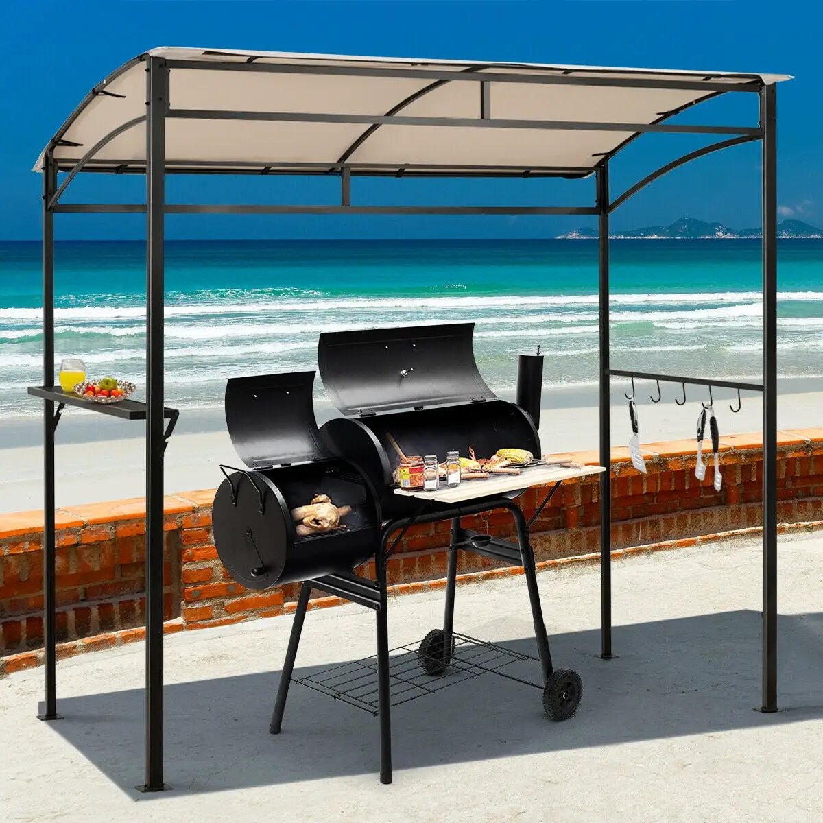 7 x 4.5 Feet Grill Gazebo Outdoor Patio Garden BBQ Canopy Shelter-Brown by DirectDeals
