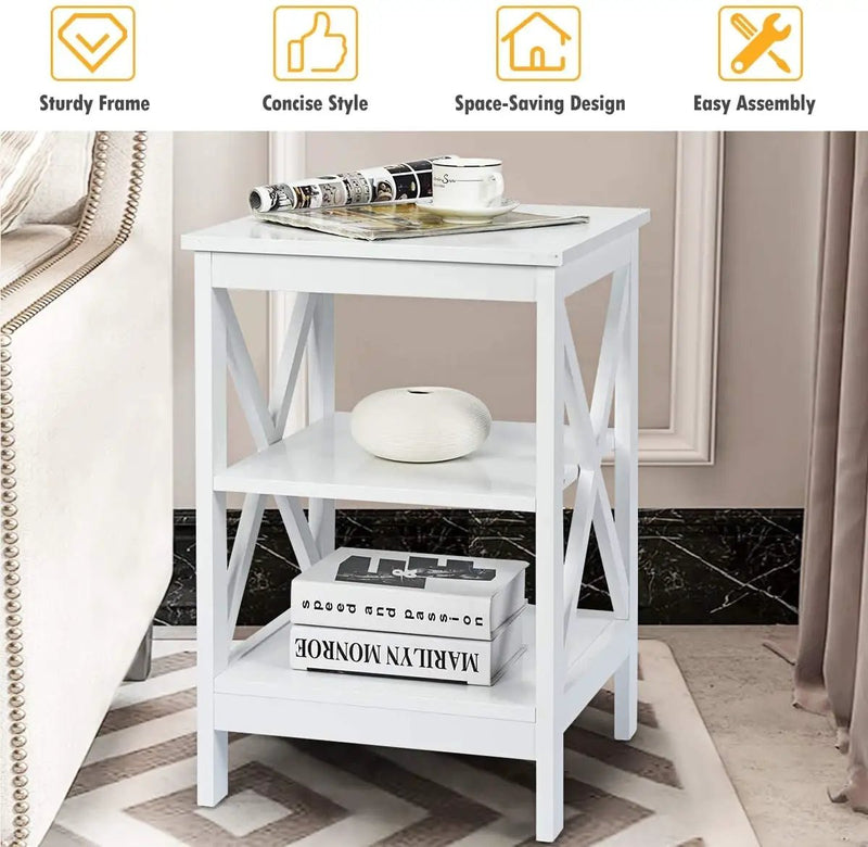 3-Tier X-Design Nightstands with Storage Shelves for Living Room Bedroom by DirectDeals