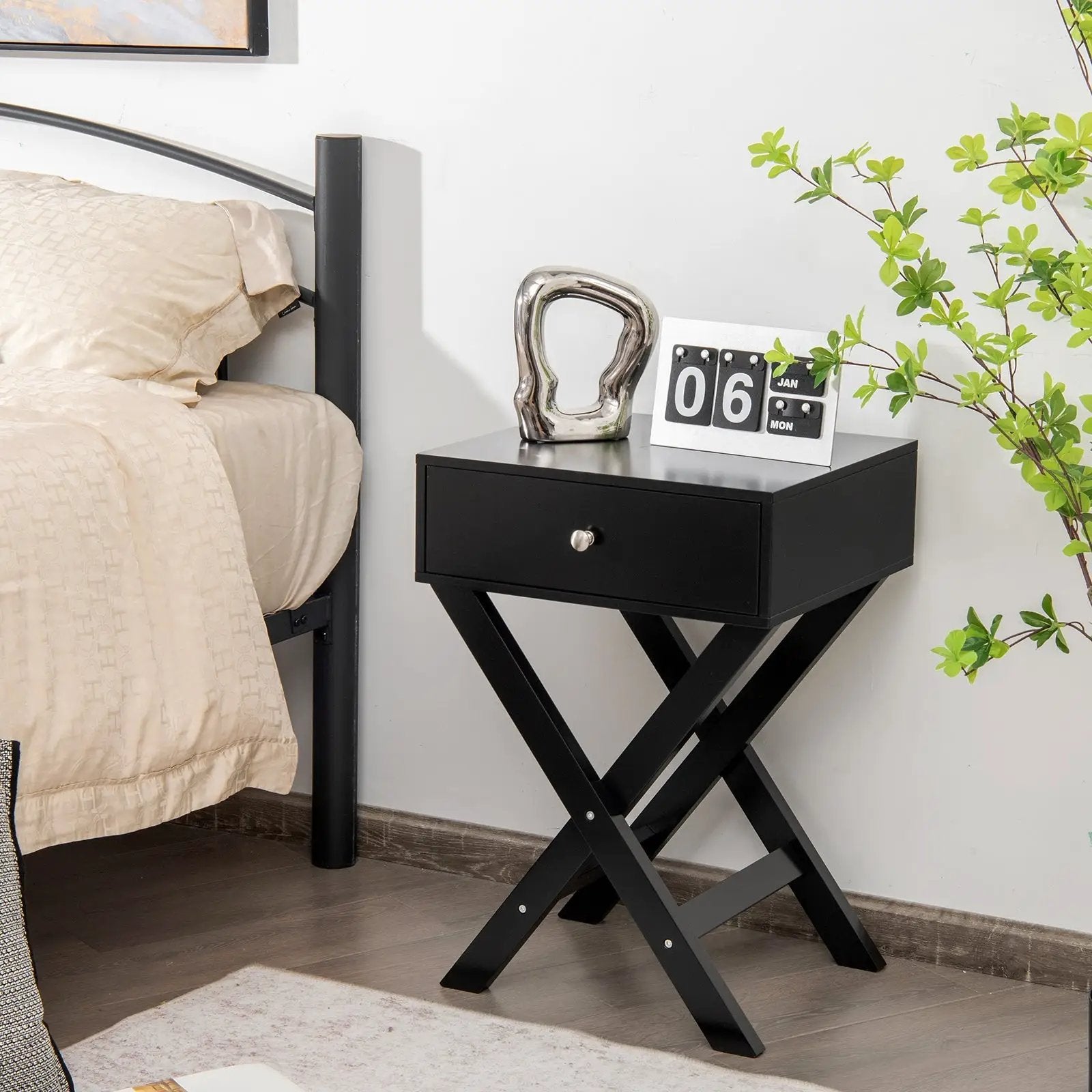 Modern X-Shaped Nightstand with Drawer for Living Room Bedroom by DirectDeals