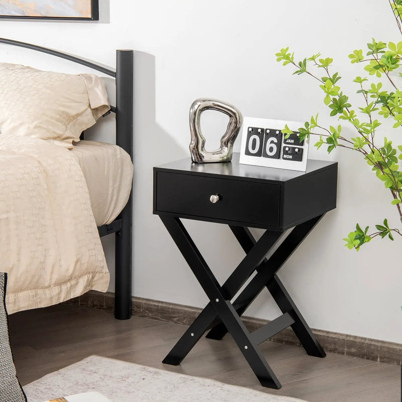 Modern X-Shaped Nightstand with Drawer for Living Room Bedroom by DirectDeals