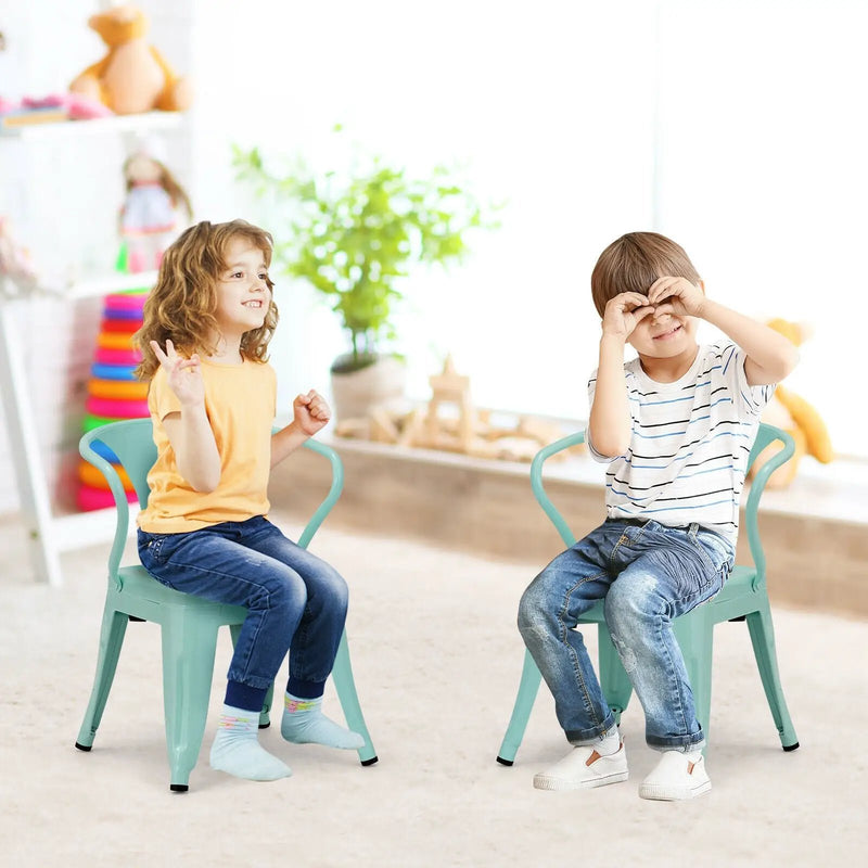 Set of 2 Steel Armchair Stackable Kids Chairs-Green by DirectDeals