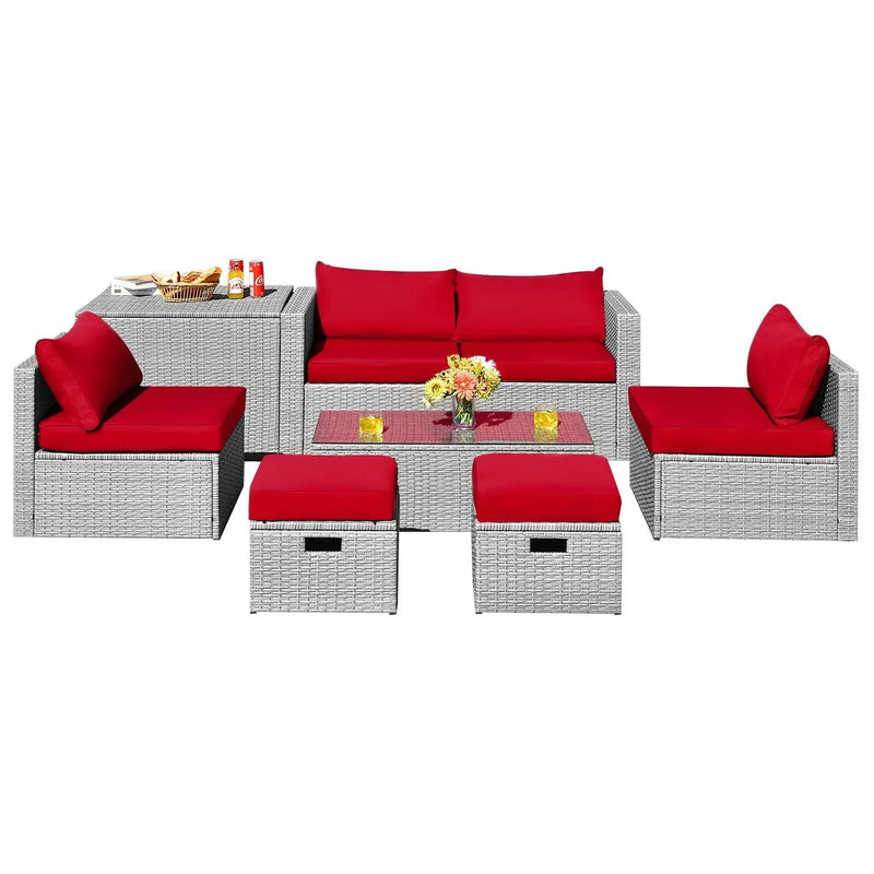 8 Pieces Patio Rattan Furniture Set with Storage Waterproof Cover and Cushion by DirectDeals