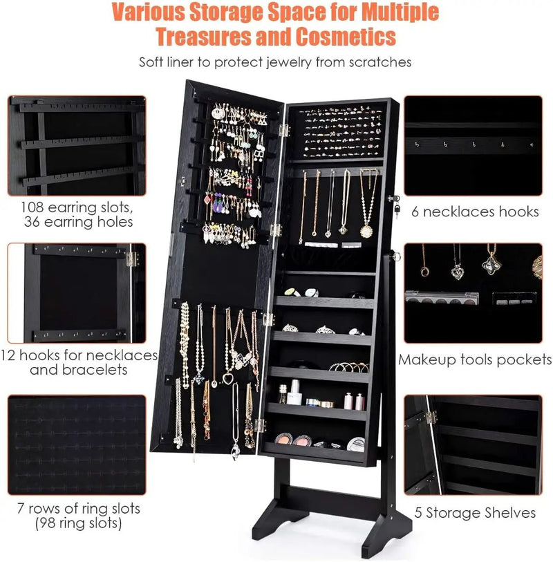 Jewelry Cabinet Stand Mirror Armoire with Large Storage Box by DirectDeals