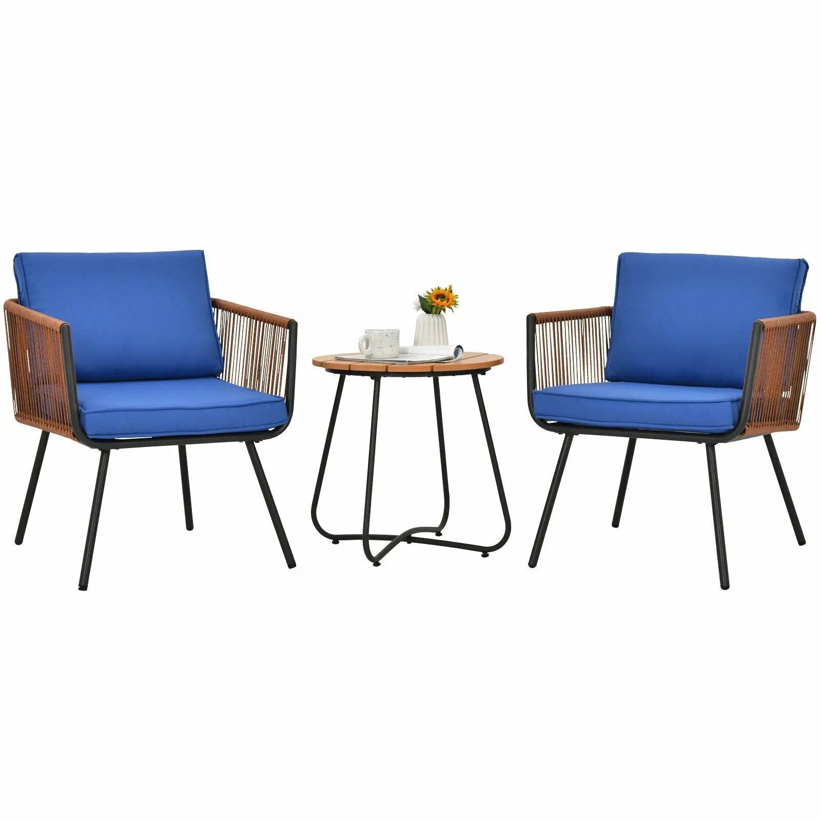 3 Pieces Patio Bistro Furniture Set with Armrest and Soft Cushions by DirectDeals